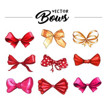 Free Vector | Gift bow hand drawn vector illustrations set
