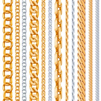 Free Vector | Gold and silver chains  set. link metallic, shiny element, object iron strong