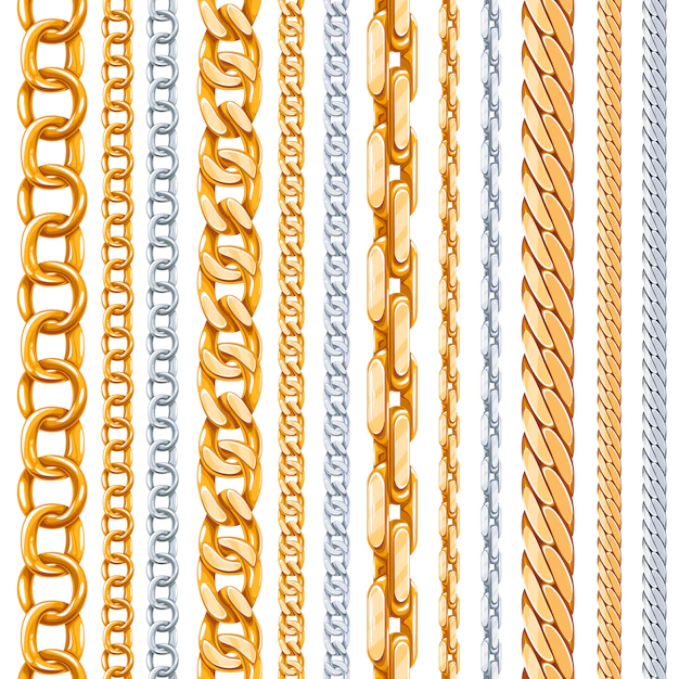 Free Vector | Gold and silver chains  set. link metallic, shiny element, object iron strong