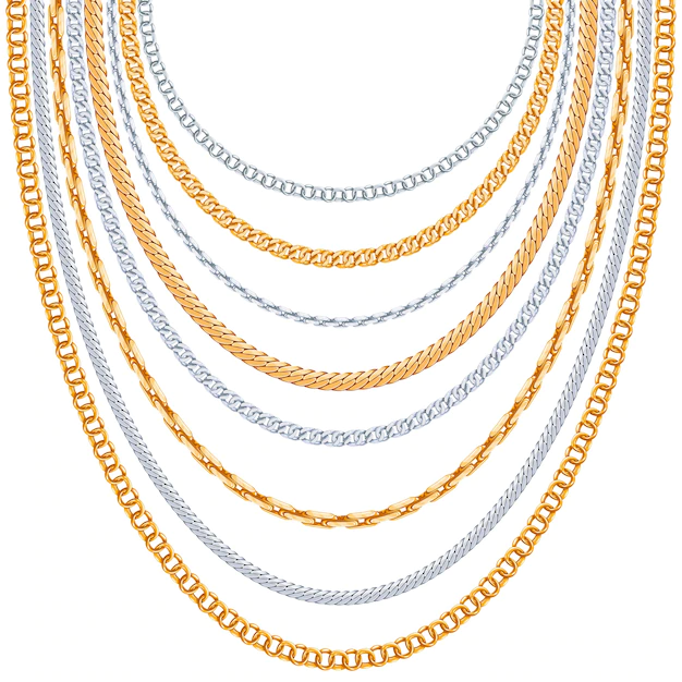 Free Vector | Gold chains  background. silver hanging, link metallic shiny