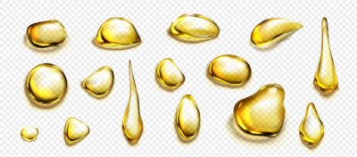 Free Vector | Golden drops and puddles of oil or liquid honey isolated on transparent background. vector realistic set of gold drips of organic cosmetic or food oil, top view of clear yellow stains