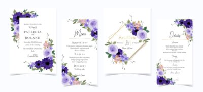 Free Vector | Gorgeous purple floral wedding invitation set