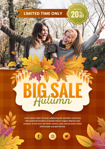 Free Vector | Gradient autumn sale flyer template with photo