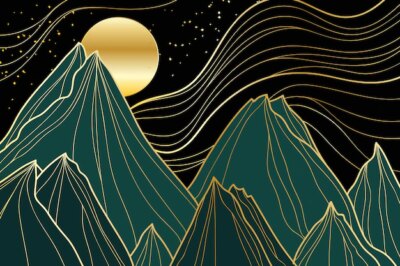 Free Vector | Gradient golden linear background with mountains and moon