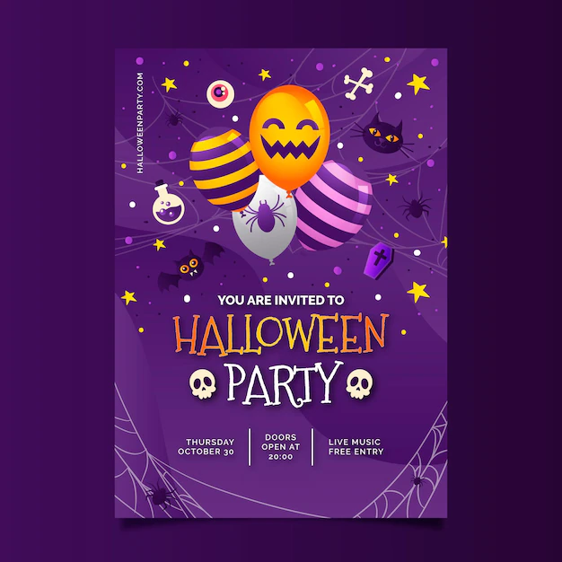 Free Vector | Gradient halloween party vertical poster template