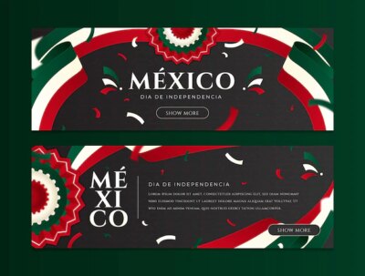 Free Vector | Gradient horizontal banners set for mexico independence celebration