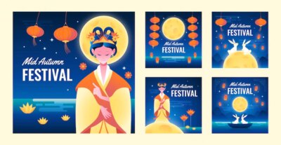 Free Vector | Gradient mid-autumn festival instagram posts collection