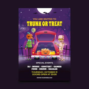 Free Vector | Gradient trunk or treat vertical poster template