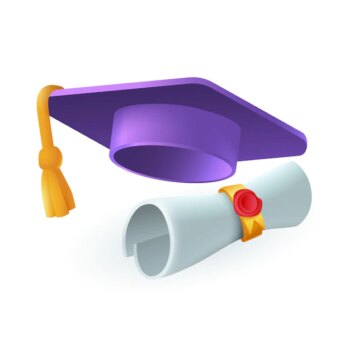 Free Vector | Graduation cap and diploma with seal 3d icon. hat with tassel, paper scroll with badge 3d vector illustration on white background. education, graduation, success concept