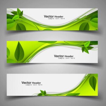 Free Vector | Green nature headers with leaves