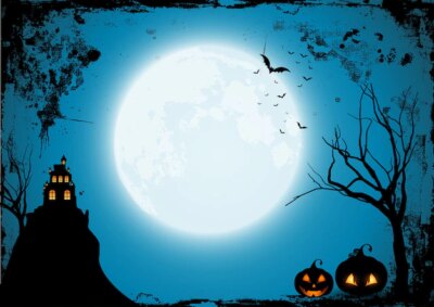 Free Vector | Grunge halloween background with pumpkins and s spooky castle