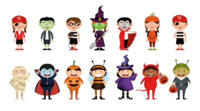 Free Vector | Halloween with costume children set