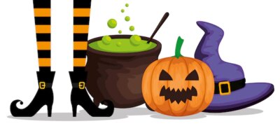 Free Vector | Halloween  with witch feets and cauldron