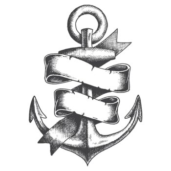 Free Vector | Hand drawn anchor with ribbon monochrome style