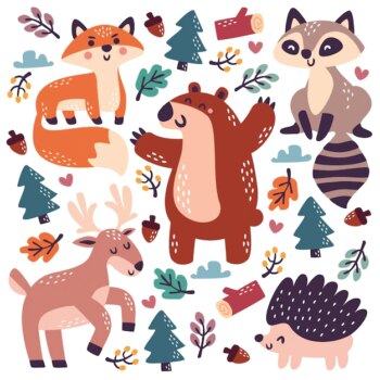 Free Vector | Hand drawn autumn forest animals collection