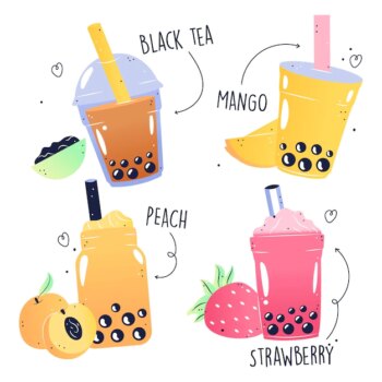 Free Vector | Hand drawn bubble tea flavors
