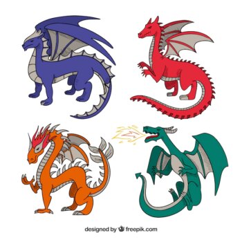 Free Vector | Hand drawn dragon character collection