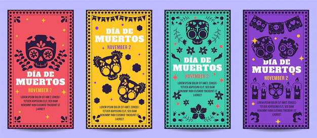 Free Vector | Hand drawn flat dia de muertos instagram stories collection