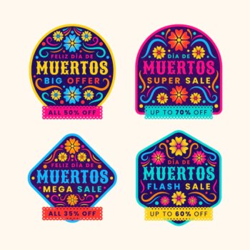 Free Vector | Hand drawn flat dia de muertos sale labels collection