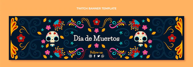 Free Vector | Hand drawn flat dia de muertos twitch banner