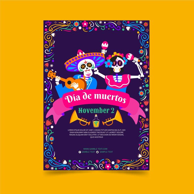 Free Vector | Hand drawn flat dia de muertos vertical poster template