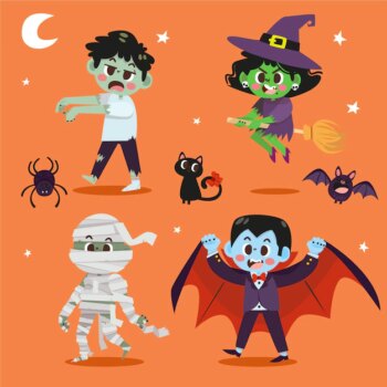 Free Vector | Hand drawn flat halloween characters collection