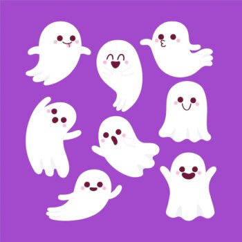 Free Vector | Hand drawn flat halloween ghosts collection