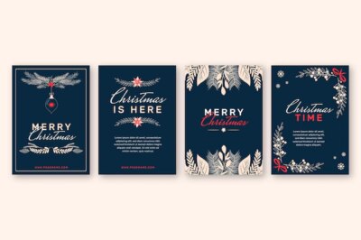 Free Vector | Hand drawn flat ornamental christmas cards collection