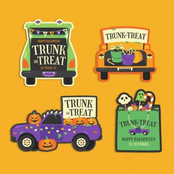 Free Vector | Hand drawn flat trunk or treat labels collection