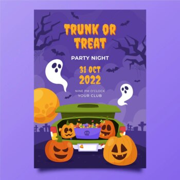 Free Vector | Hand drawn flat trunk or treat vertical flyer template