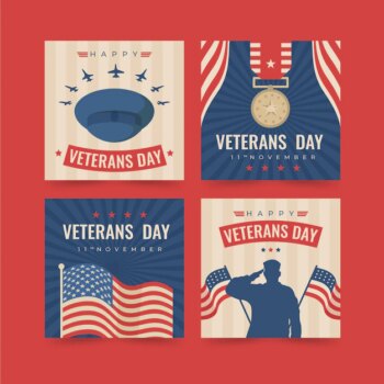 Free Vector | Hand drawn flat veteran's day instagram posts collection
