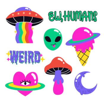 Free Vector | Hand drawn funny sticker collection with acid colors