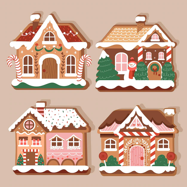 Free Vector | Hand drawn gingerbread house collection