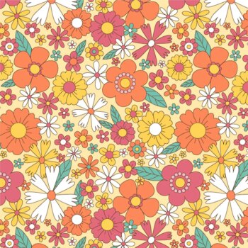 Free Vector | Hand drawn groovy pattern with flowers