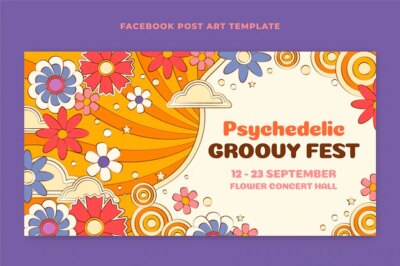 Free Vector | Hand drawn groovy psychedelic facebook post
