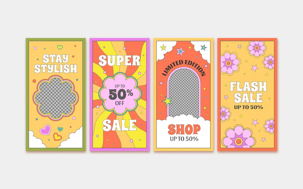 Free Vector | Hand drawn groovy sale instagram story collection