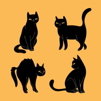 Free Vector | Hand drawn halloween black cats collection