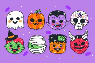 Free Vector | Hand drawn halloween masks elements collection