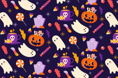Free Vector | Hand drawn halloween pattern with pumpkin and ghost