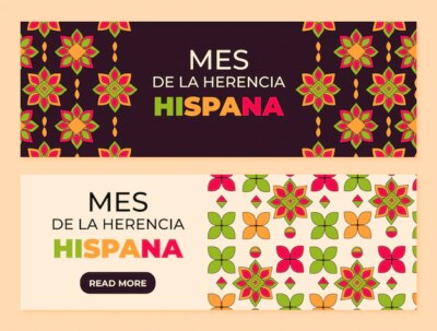 Free Vector | Hand drawn horizontal banners set for national hispanic heritage month