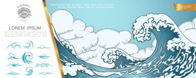 Free Vector | Hand drawn marine concept with big sea storm and tsunami waves  illustration,
