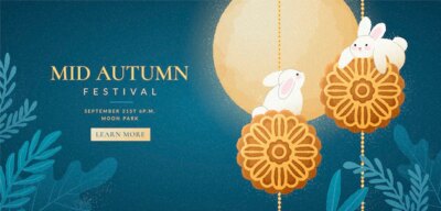 Free Vector | Hand drawn mid-autumn festival horizontal banner template