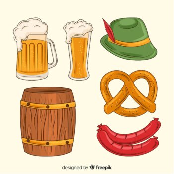 Free Vector | Hand drawn oktoberfest food and beer collection