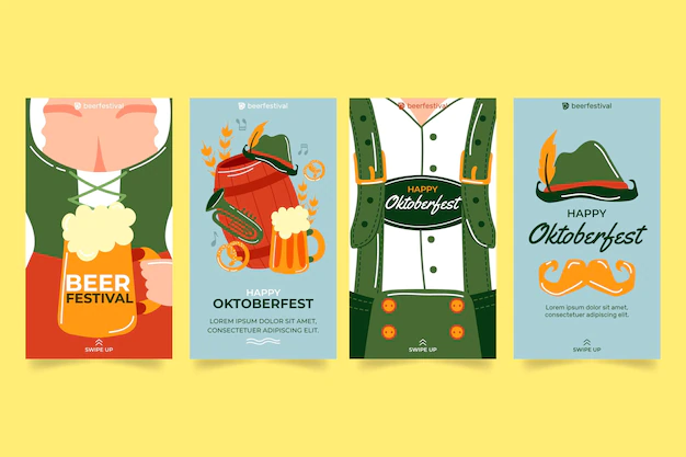 Free Vector | Hand drawn oktoberfest instagram stories collection