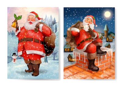 Free Vector | Hand drawn santa claus christmas greeting card set