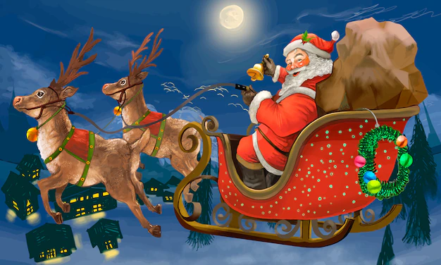 Free Vector | Hand drawn santa claus riding a sleigh delivering presents