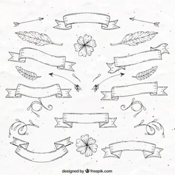 Free Vector | Hand drawn vintage ribbons with leaves and flowers