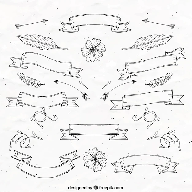 Free Vector | Hand drawn vintage ribbons with leaves and flowers