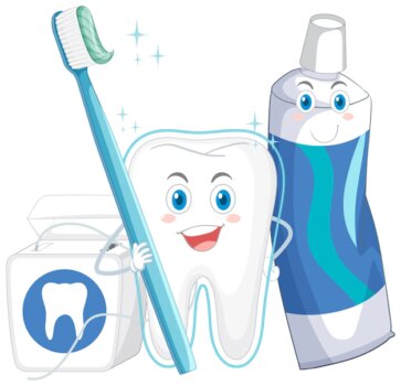 Free Vector | Happy cleaning a big tooth with a brush and dental floss