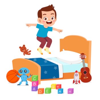 Free Vector | Happy cute little kid boy jump on bed